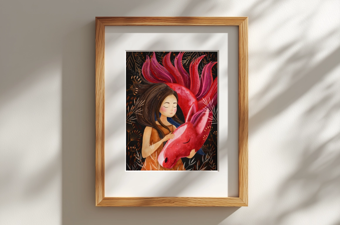 Красная лошадь. Новогодний постер А4 на 2026 год - превью главного изображения