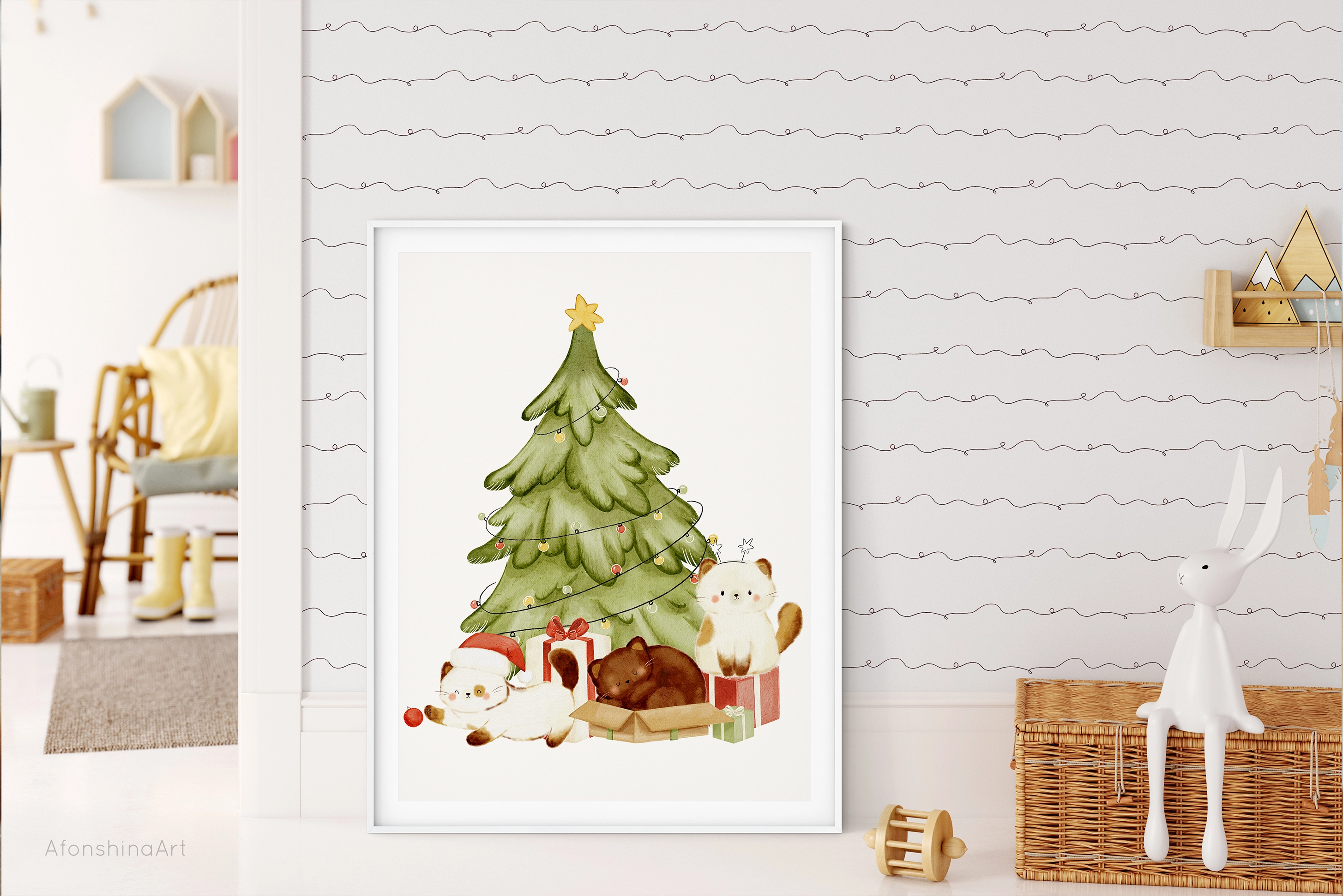 Новогодние котики, акварельная коллекция иллюстраций и паттернов - скриншот 7