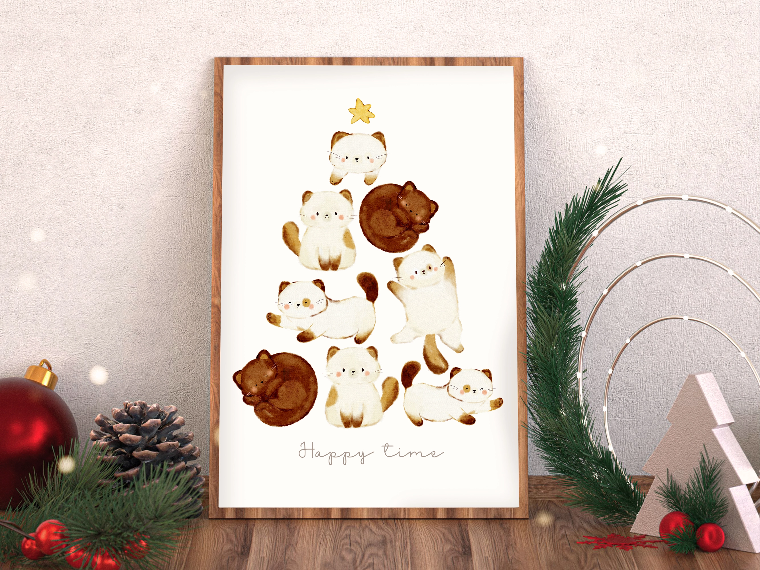 Новогодние котики, акварельная коллекция иллюстраций и паттернов - скриншот 10