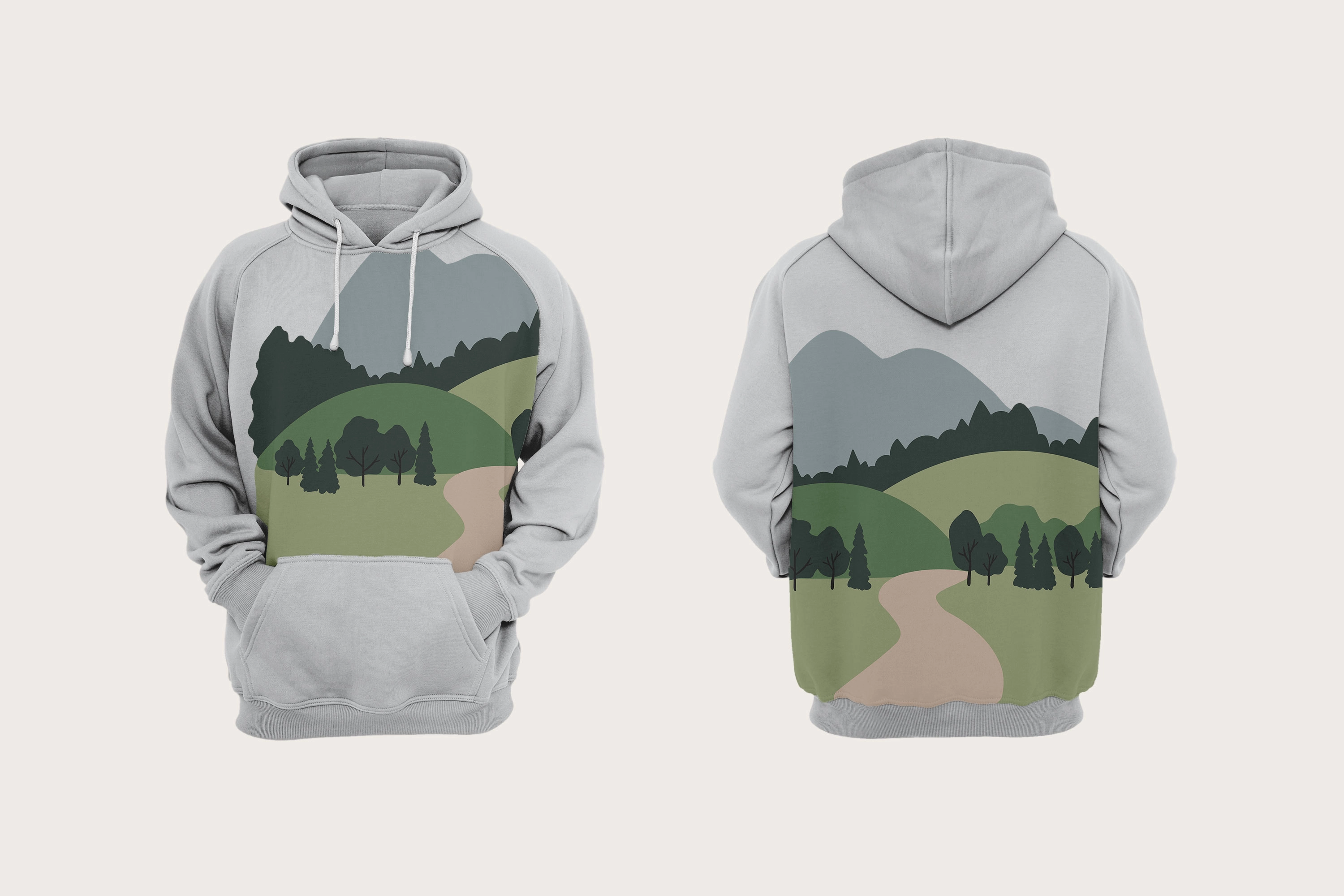 Коллекция спокойных иллюстраций с зелёными горными пейзажами, долинами, озёрами и извилистыми тропами - скриншот 5