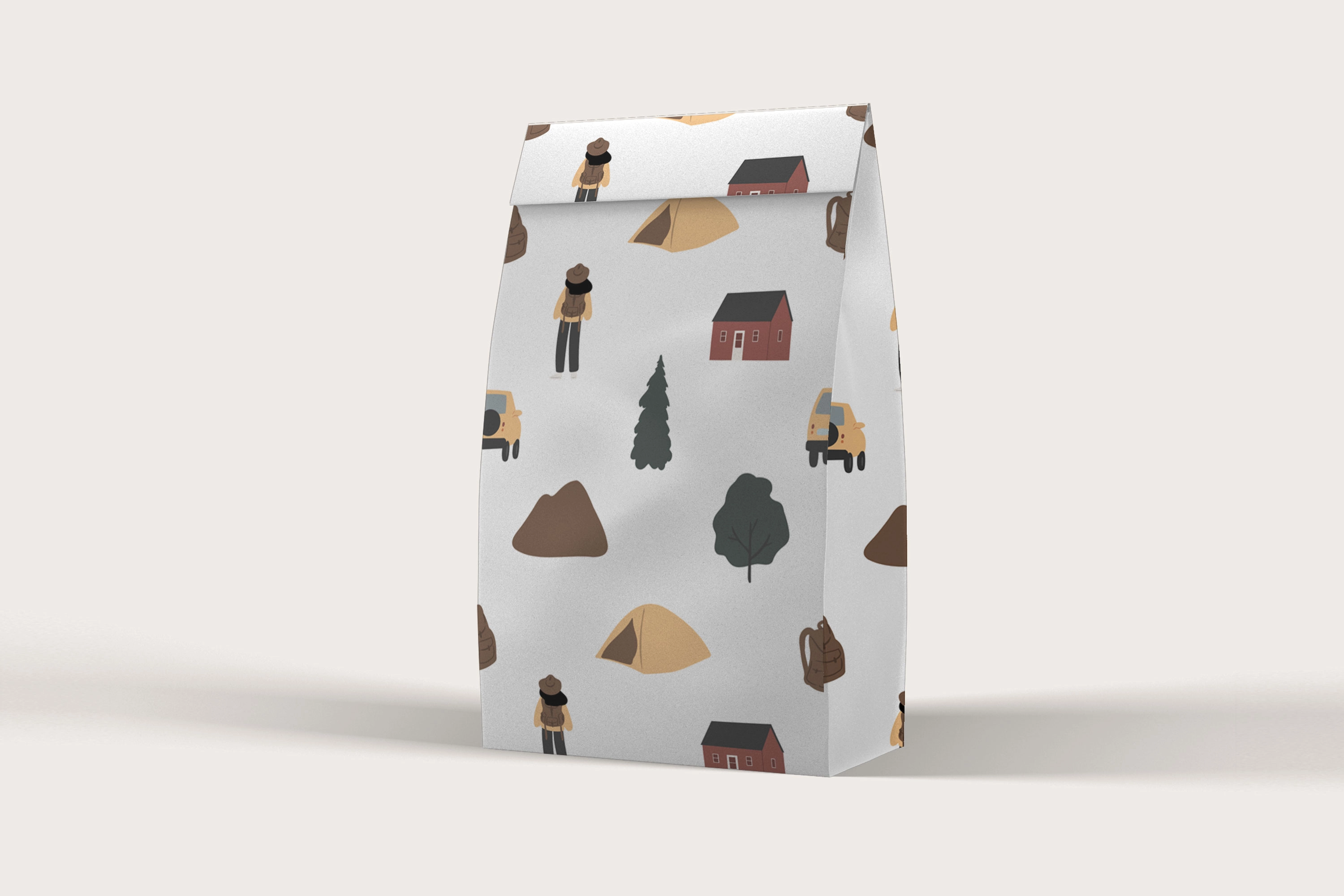 Набор бесшовных векторных паттернов с мотивами горного похода, с туристами, палатками и животными для текстиля и фонов - скриншот 4