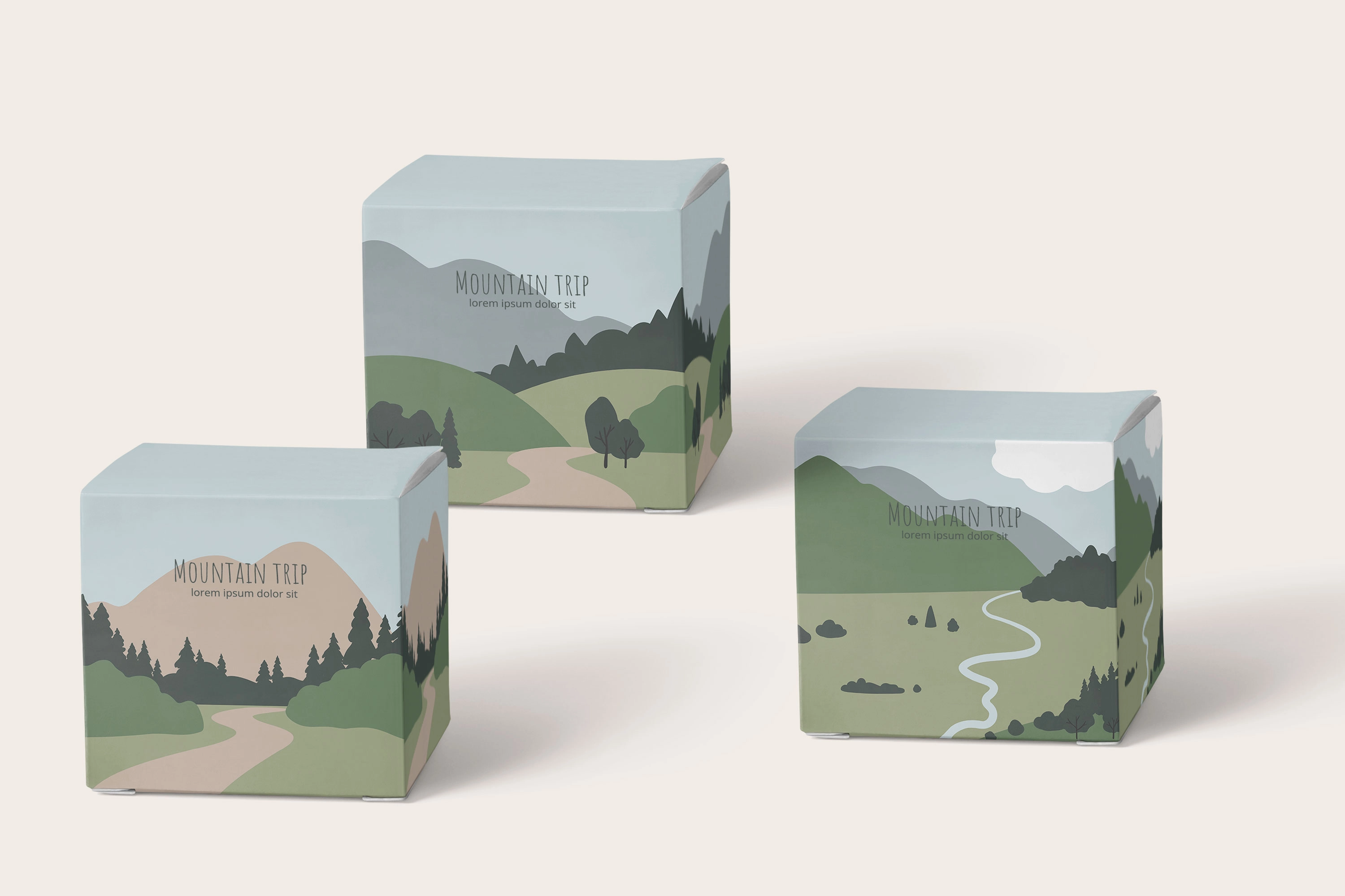 Набор лаконичных иллюстраций с горными видами, пейзажей с широкими просторами, умиротворёнными берегами озёр и тропами - скриншот 4