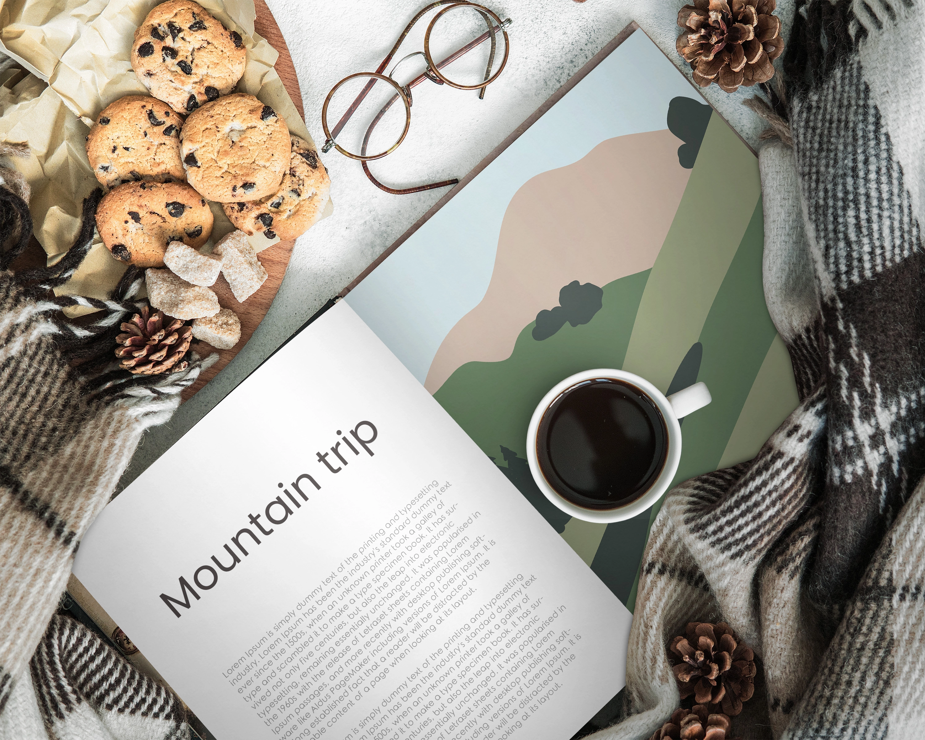 Набор лаконичных иллюстраций с горными видами, пейзажей с широкими просторами, умиротворёнными берегами озёр и тропами - скриншот 6