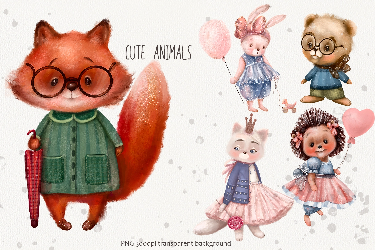 Cute Animals — акварельный клипарт с милыми животными - скриншот 1