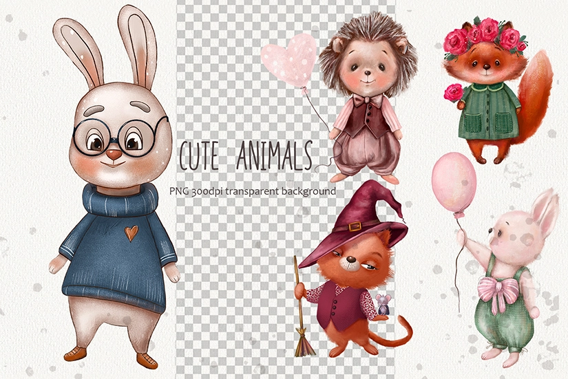 Милые животные — акварельный клипарт PNG - скриншот 4