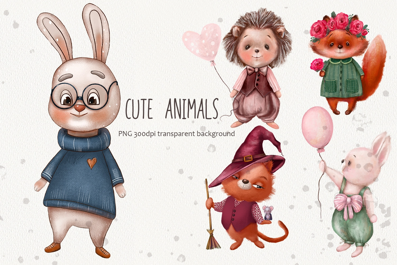 Милые животные — акварельный клипарт PNG - скриншот 5