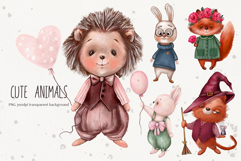 Милые животные — акварельный клипарт PNG - скриншот 2