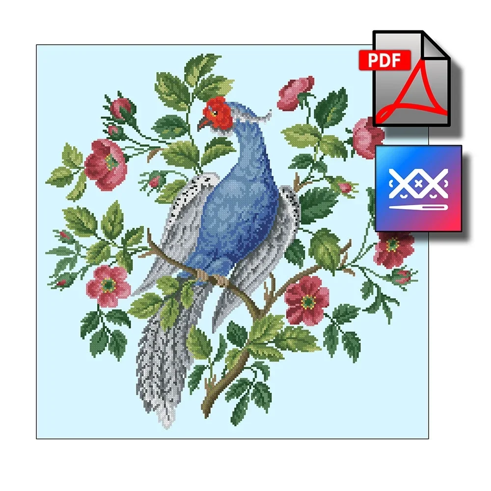 "Серебристый фазан" восстановленная старинная схема вышивки - превью главного изображения