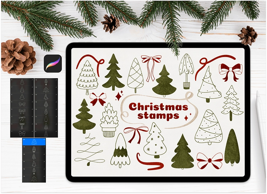 Новогодние кисти штампы для Procreate - превью главного изображения