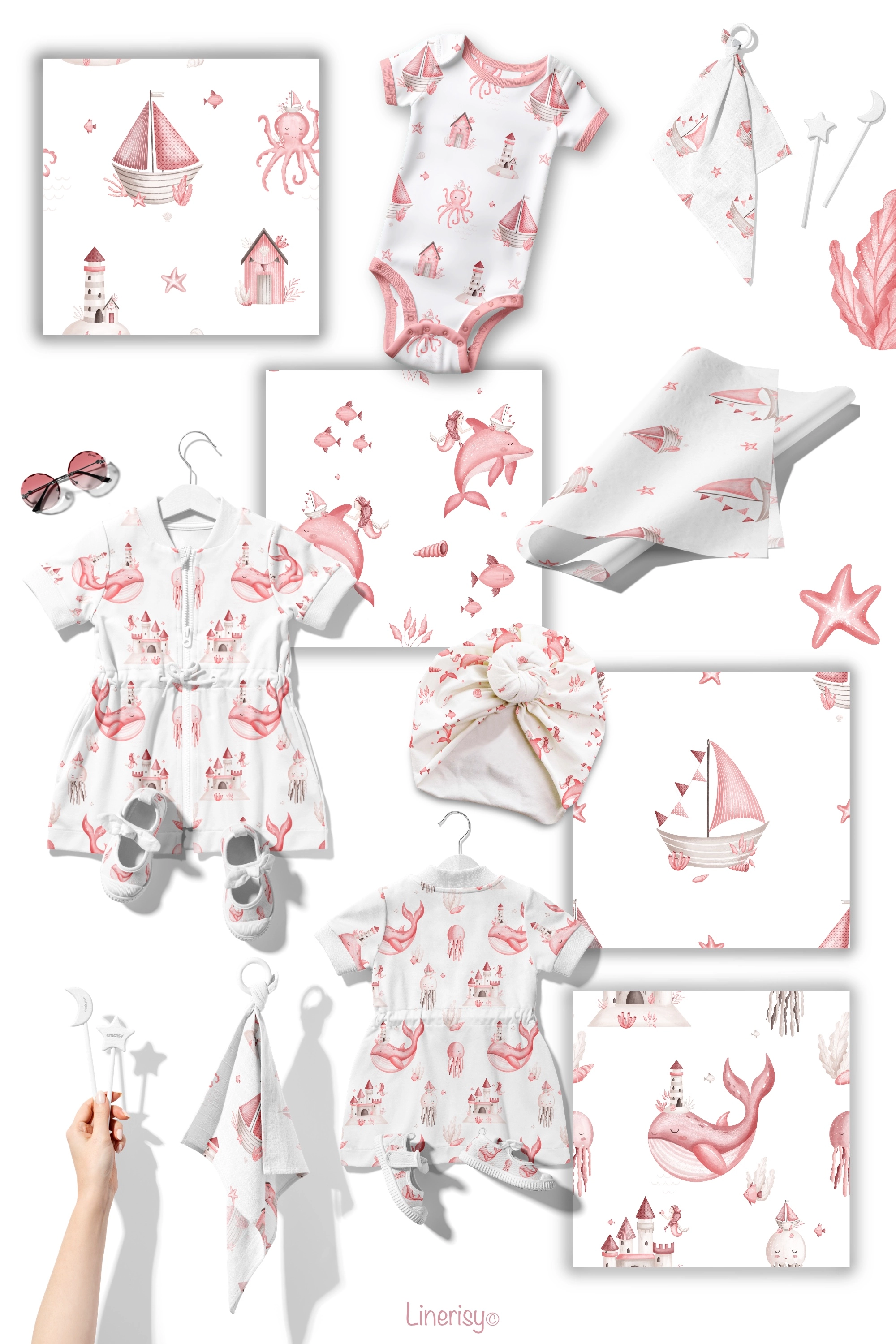 Набор бесшовных паттернов «Русалка» - скриншот 2