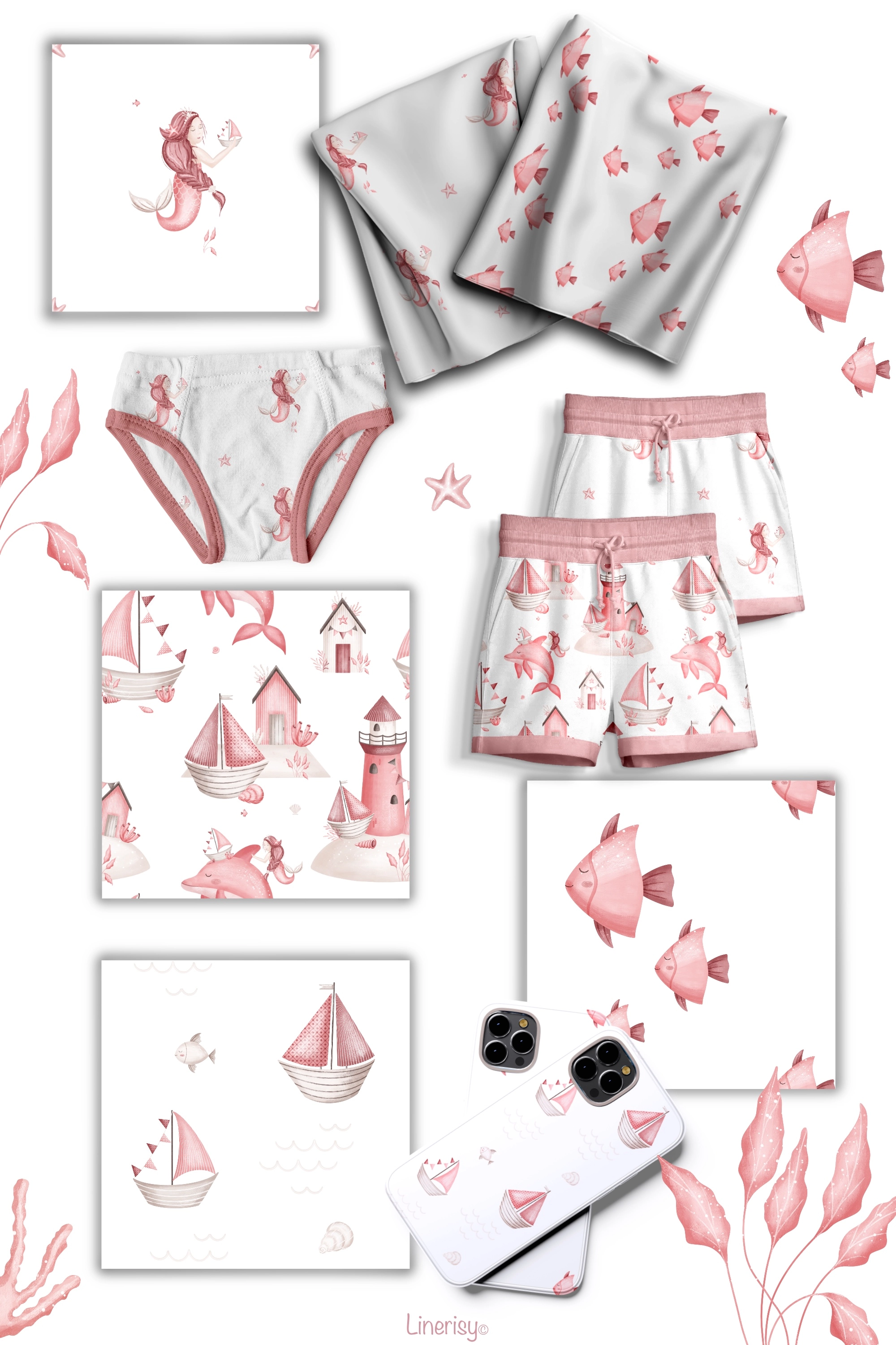 Набор бесшовных паттернов «Русалка» - скриншот 4