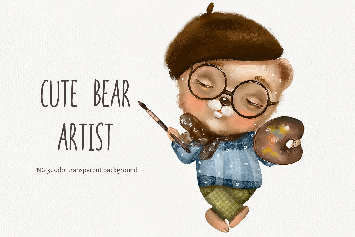 Мишка художник — акварельный клипарт PNG - скриншот 1