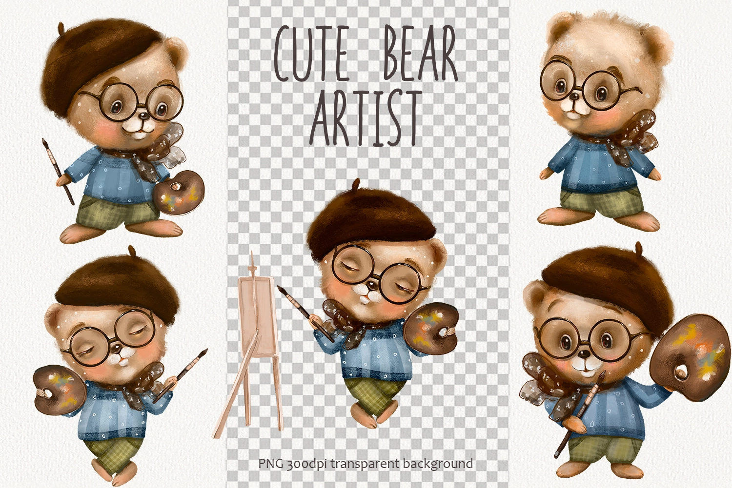 Мишка художник — акварельный клипарт PNG - скриншот 2