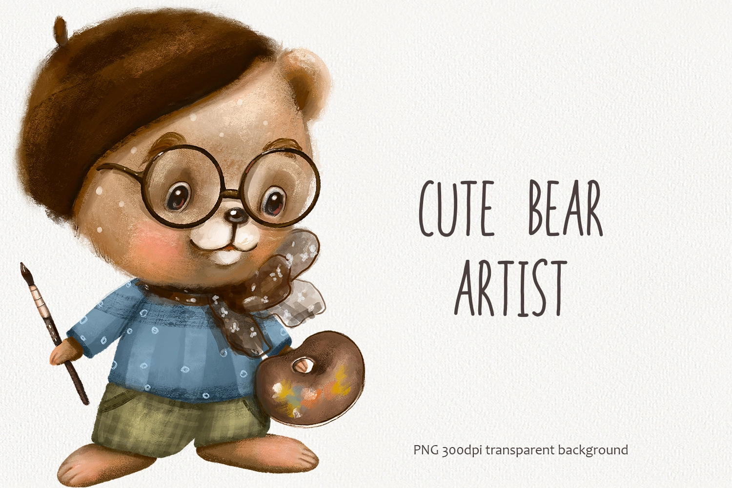 Мишка художник — акварельный клипарт PNG - скриншот 3