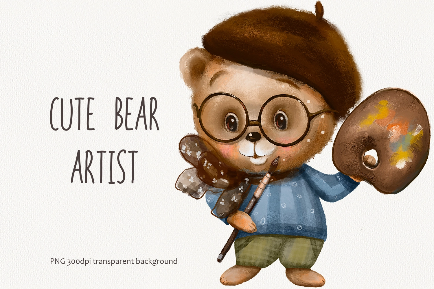 Мишка художник — акварельный клипарт PNG - скриншот 4