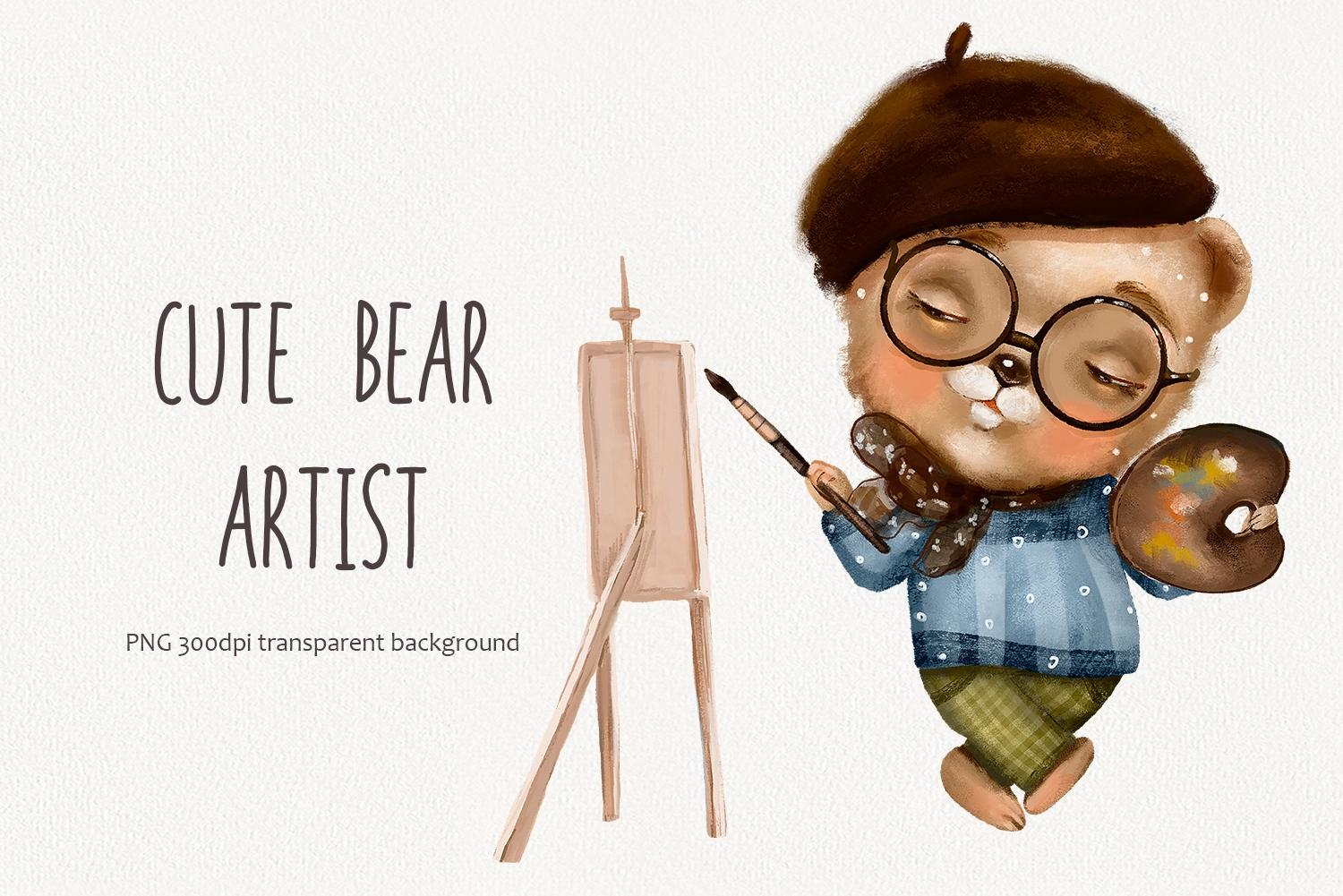 Мишка художник — акварельный клипарт PNG - скриншот 5
