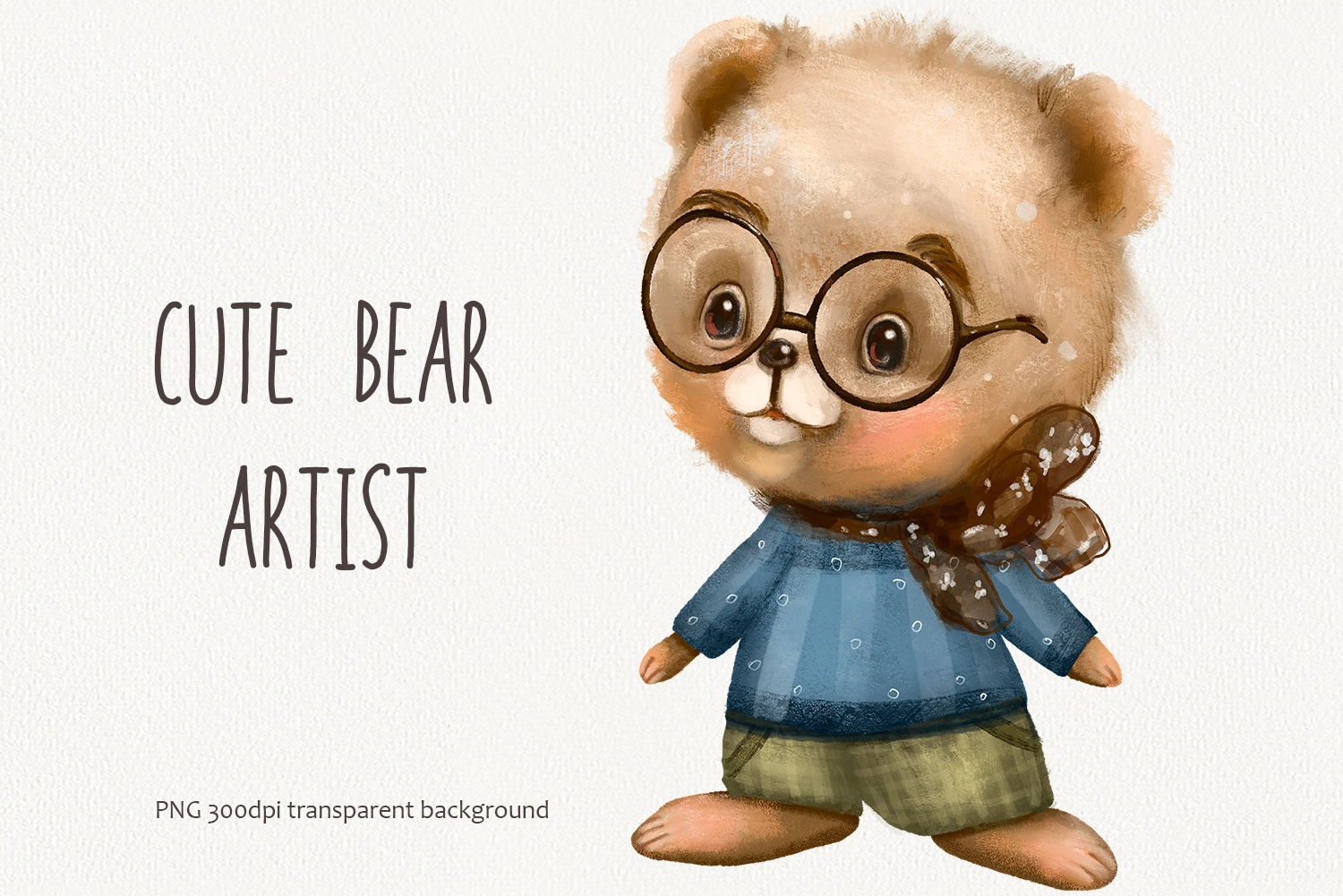 Мишка художник — акварельный клипарт PNG - скриншот 6