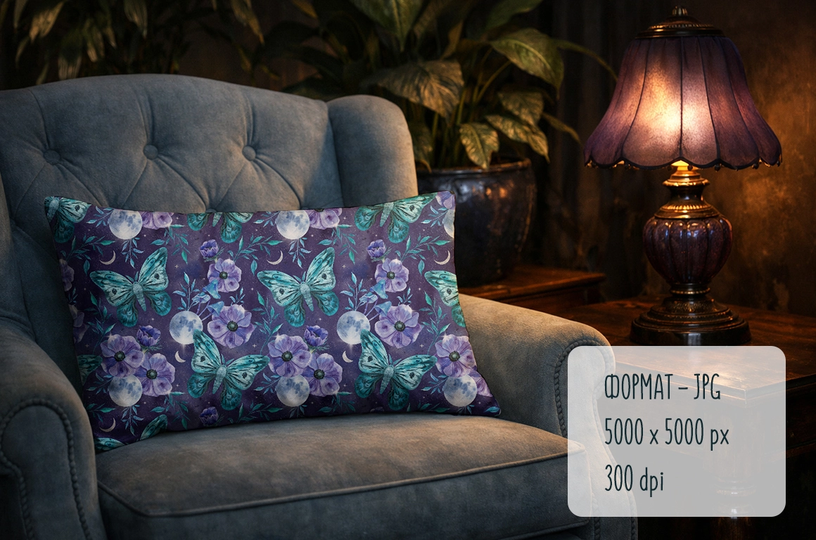 Лунные мотыльки. Бесшовный паттерн - скриншот 2