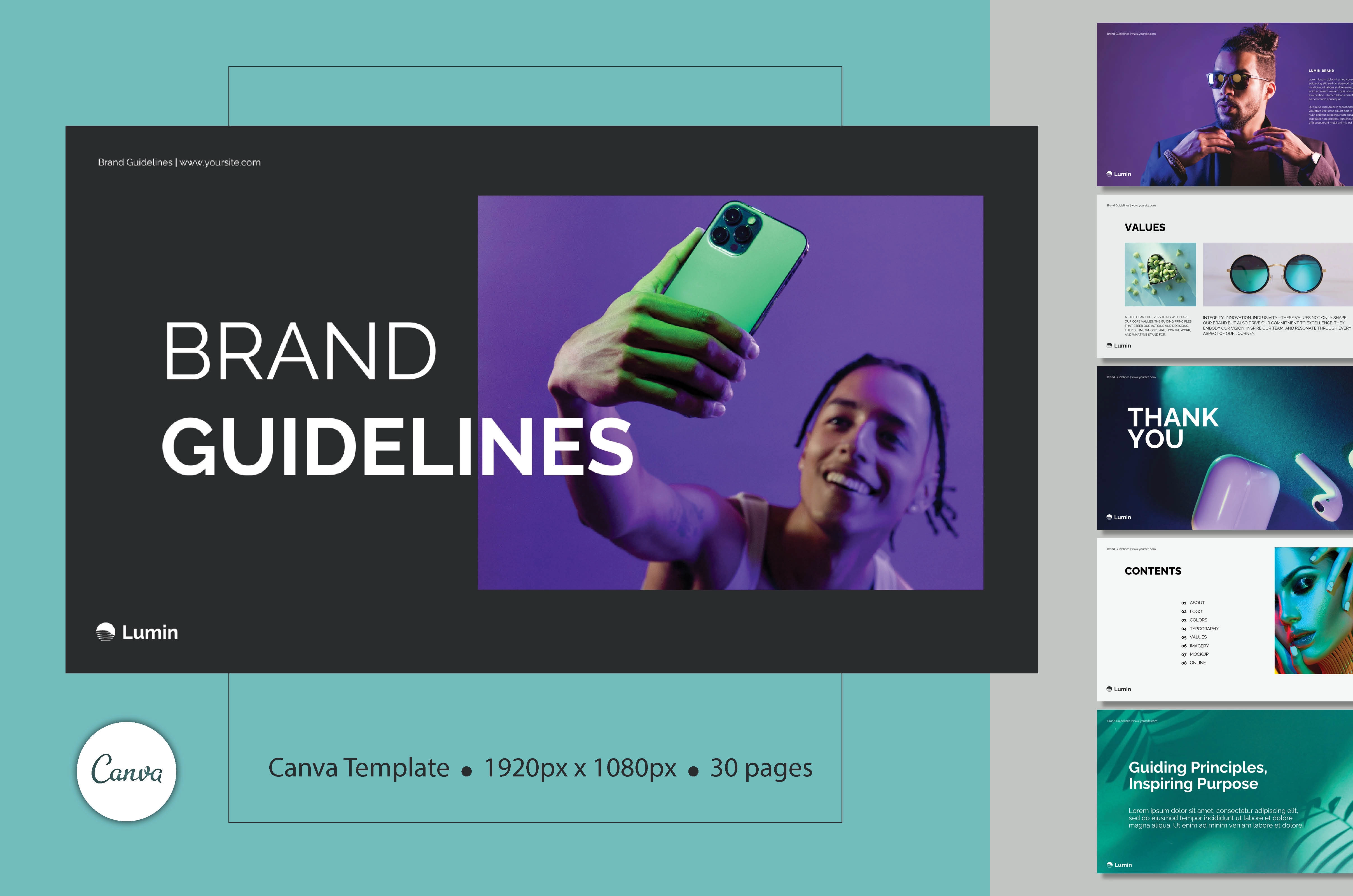 LUMIN. Презентация фирменного стиля — шаблон Canva. - превью главного изображения