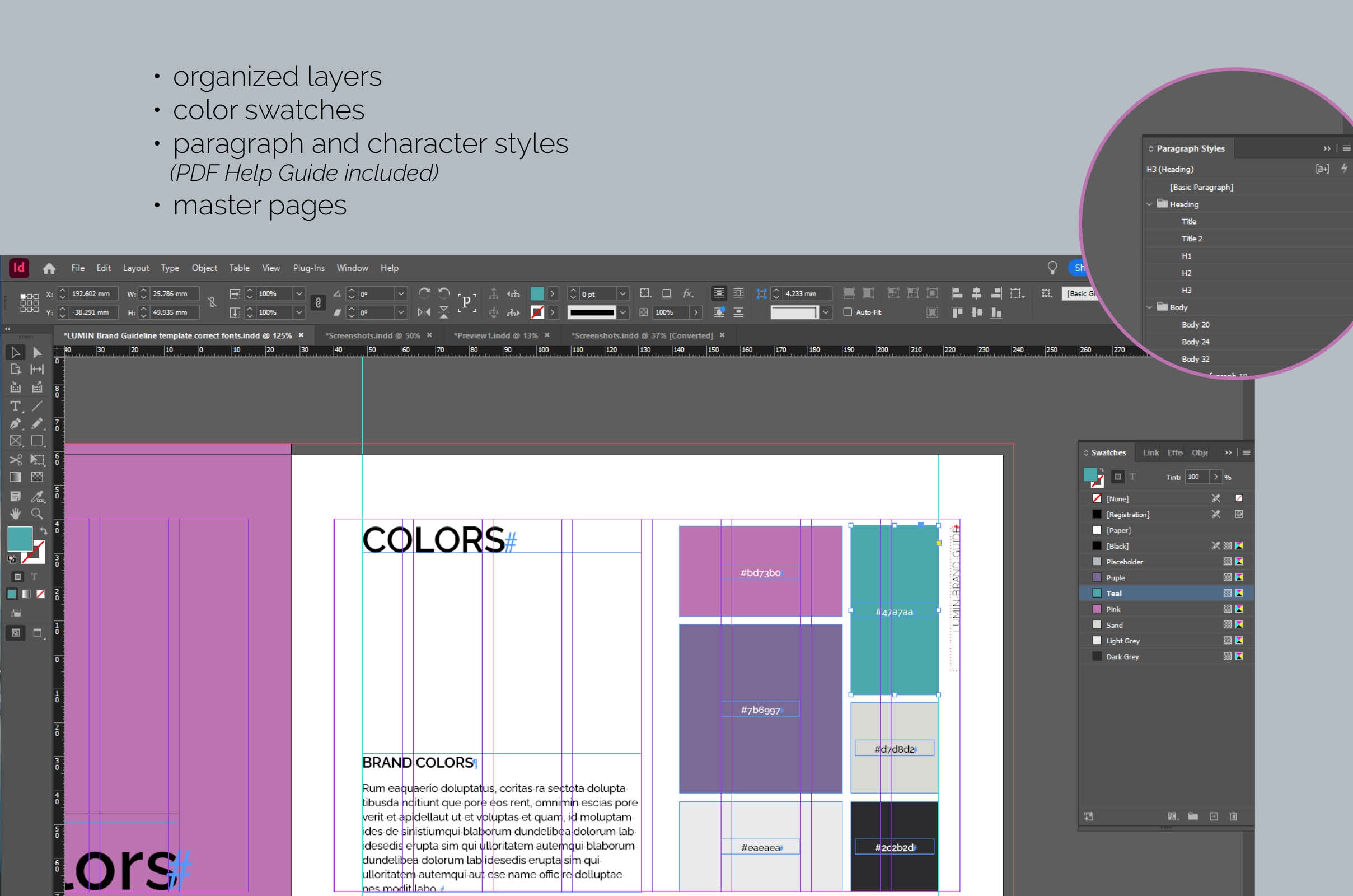 LUMIN. Брошюра фирменного стиля — шаблон InDesign. - скриншот 2