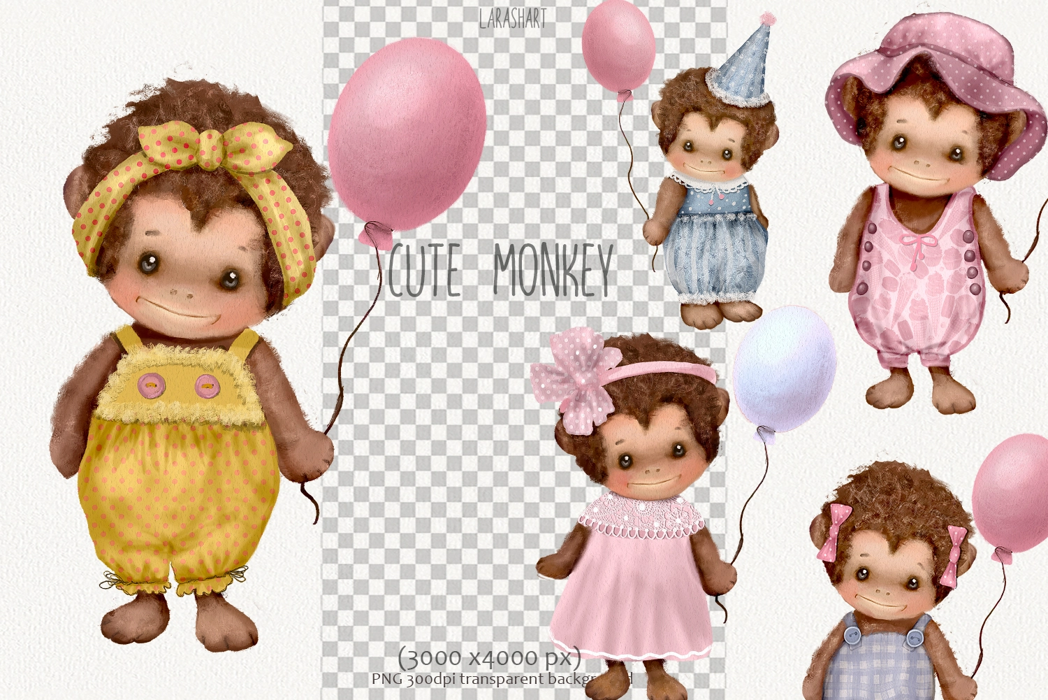 Обезьянки с воздушными шарами — клипарт - скриншот 2