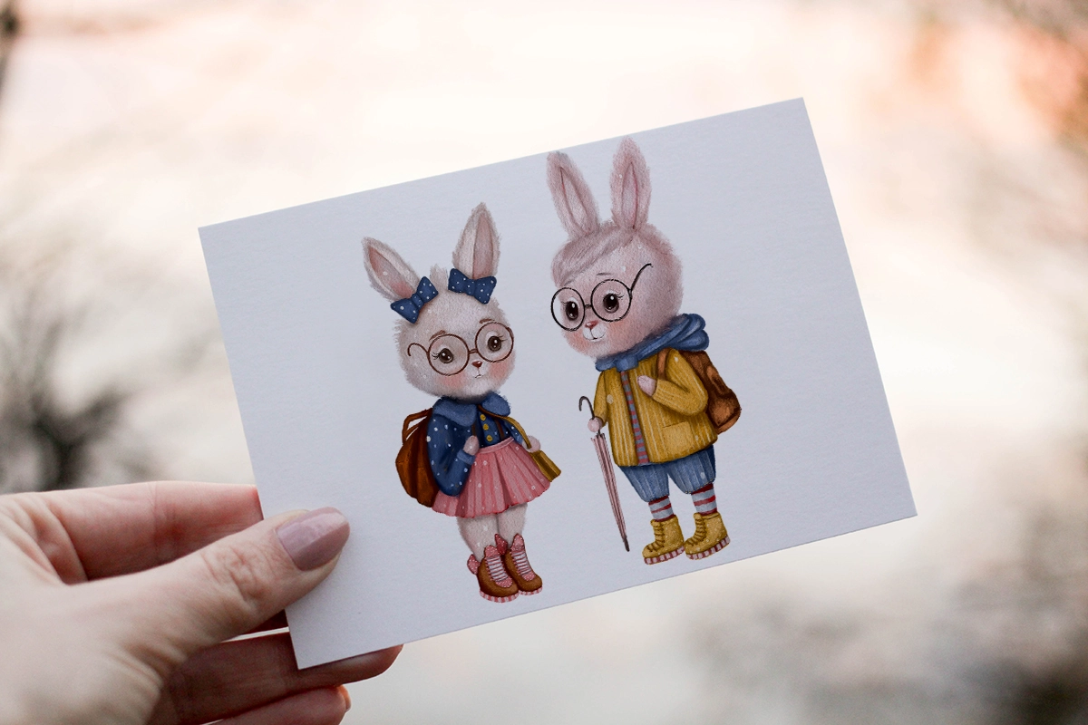 Милые очкарики — акварельные зайчики PNG клипарт - скриншот 4