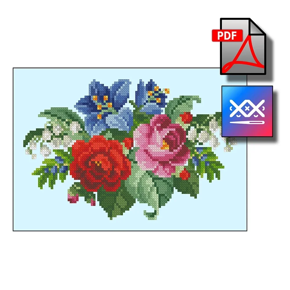 Миниатюрка с камелиями восстановленная старинная схема вышивки - превью главного изображения