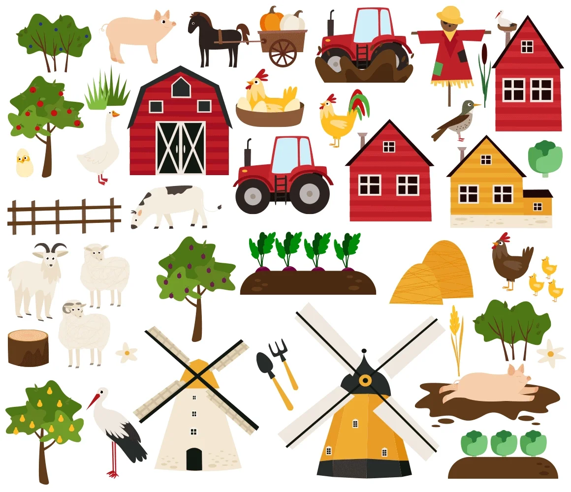 Набор векторных иллюстраций "Деревня" - скриншот 1