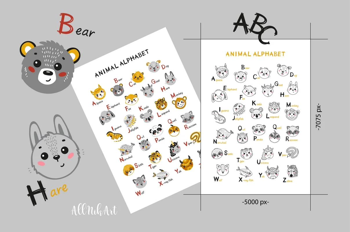 Английский алфавит с животными. Постеры для детей. - скриншот 1