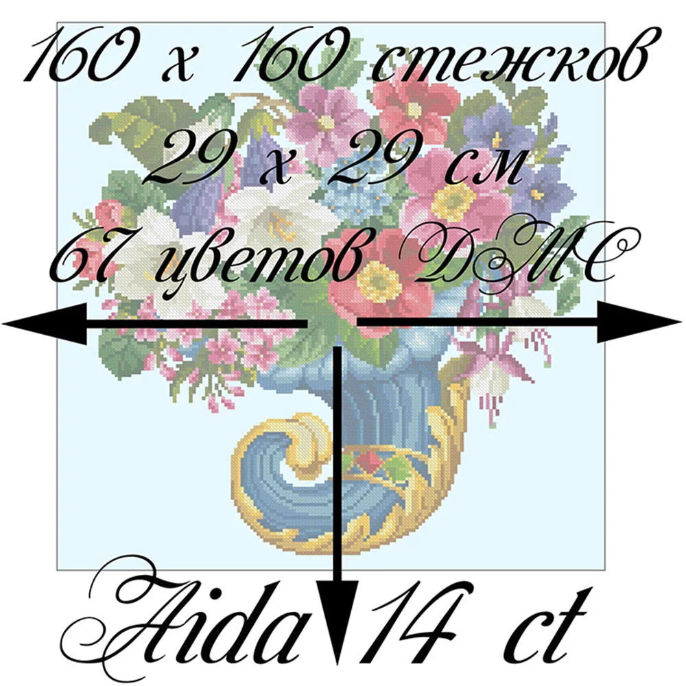 Рог изобилия с цветами восстановленная старинная схема вышивки - скриншот 1