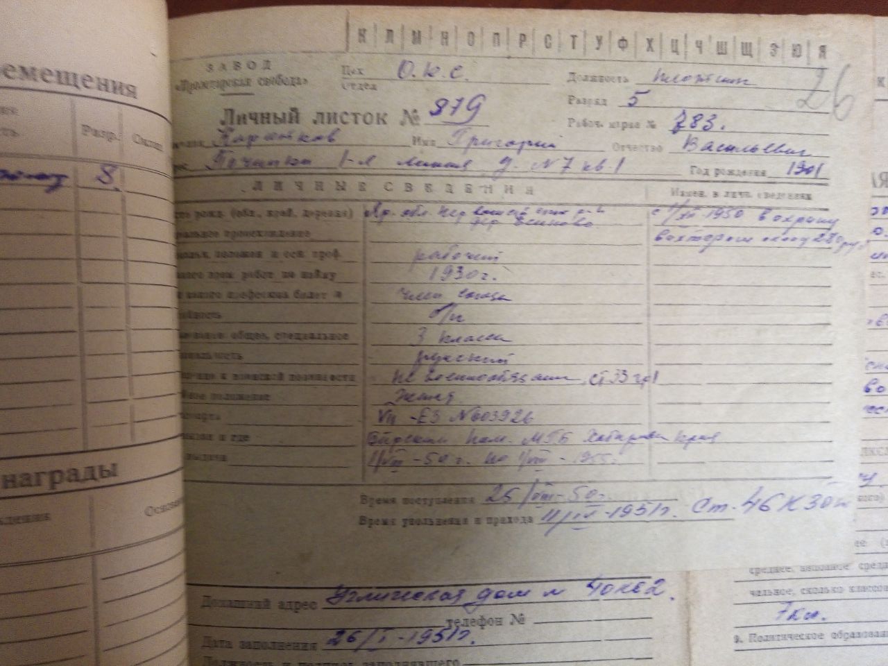 Личный листок