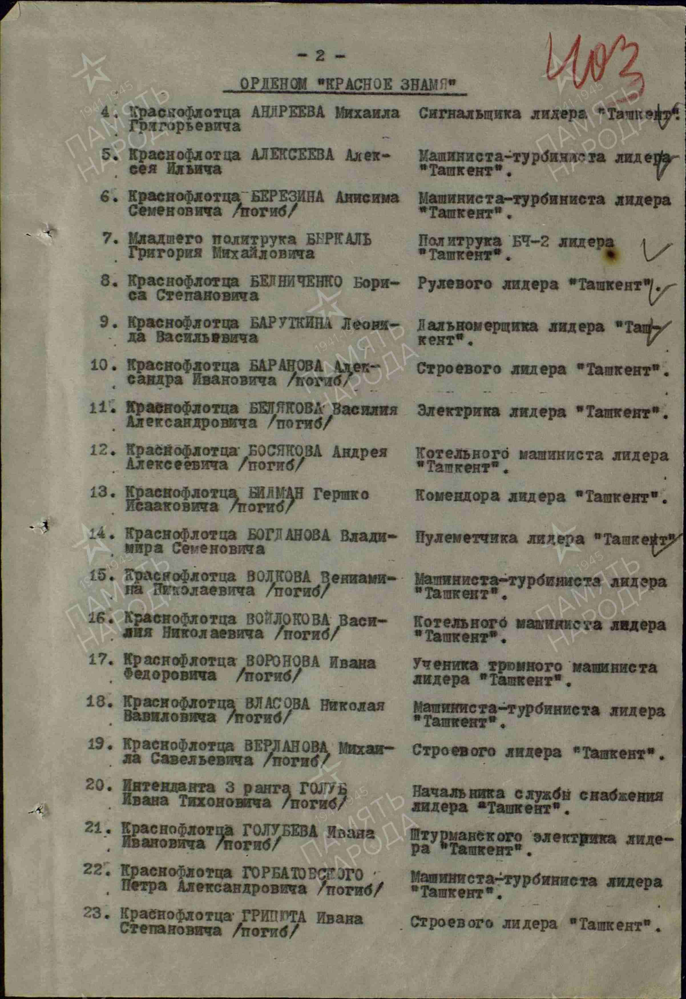 Список награжденных