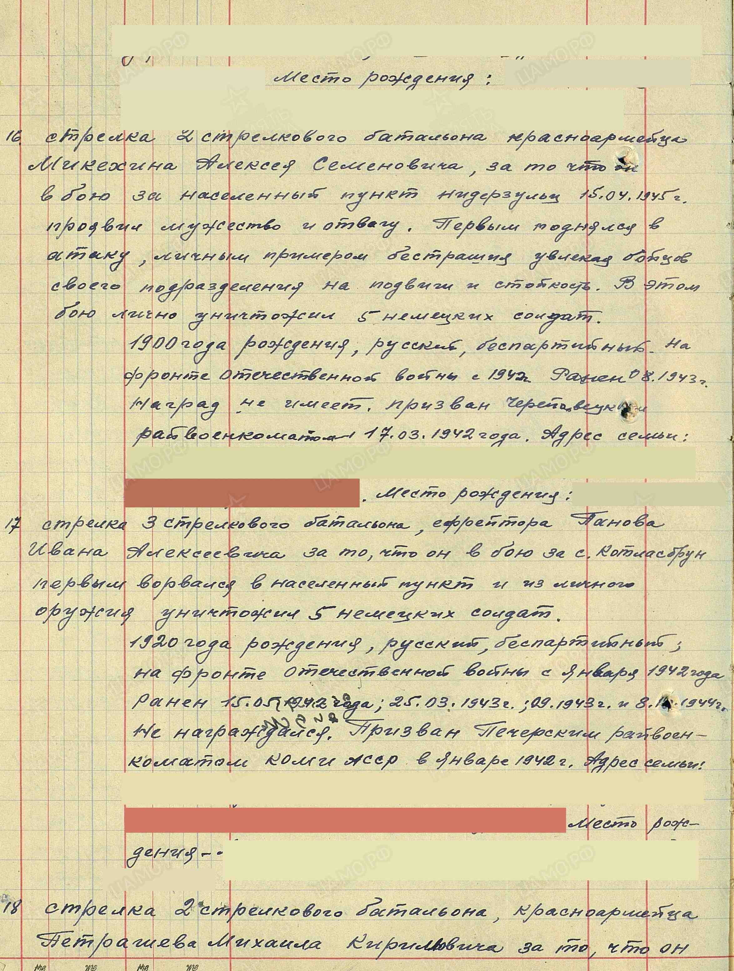 Список награжденных