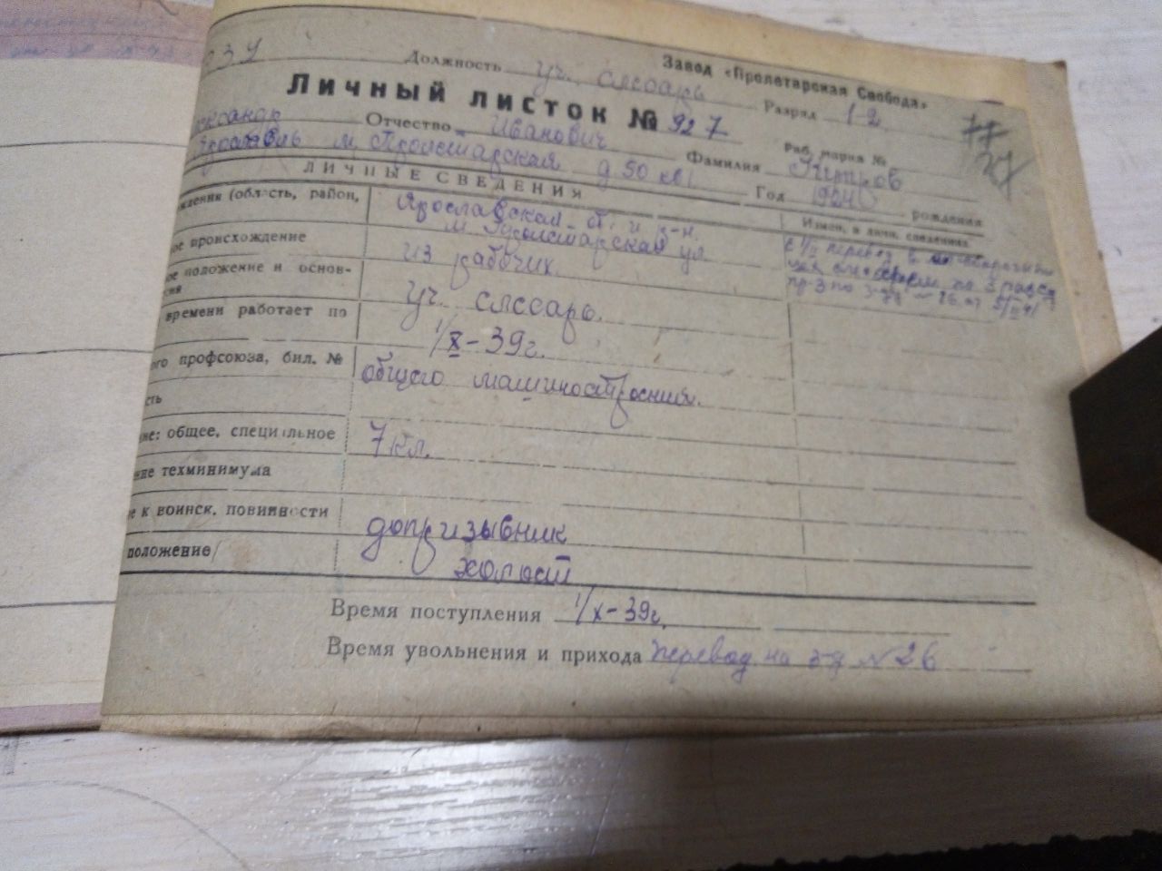 Личный листок