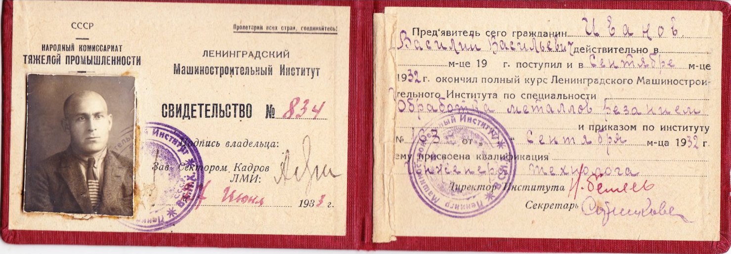 Свидетельство об окончании института