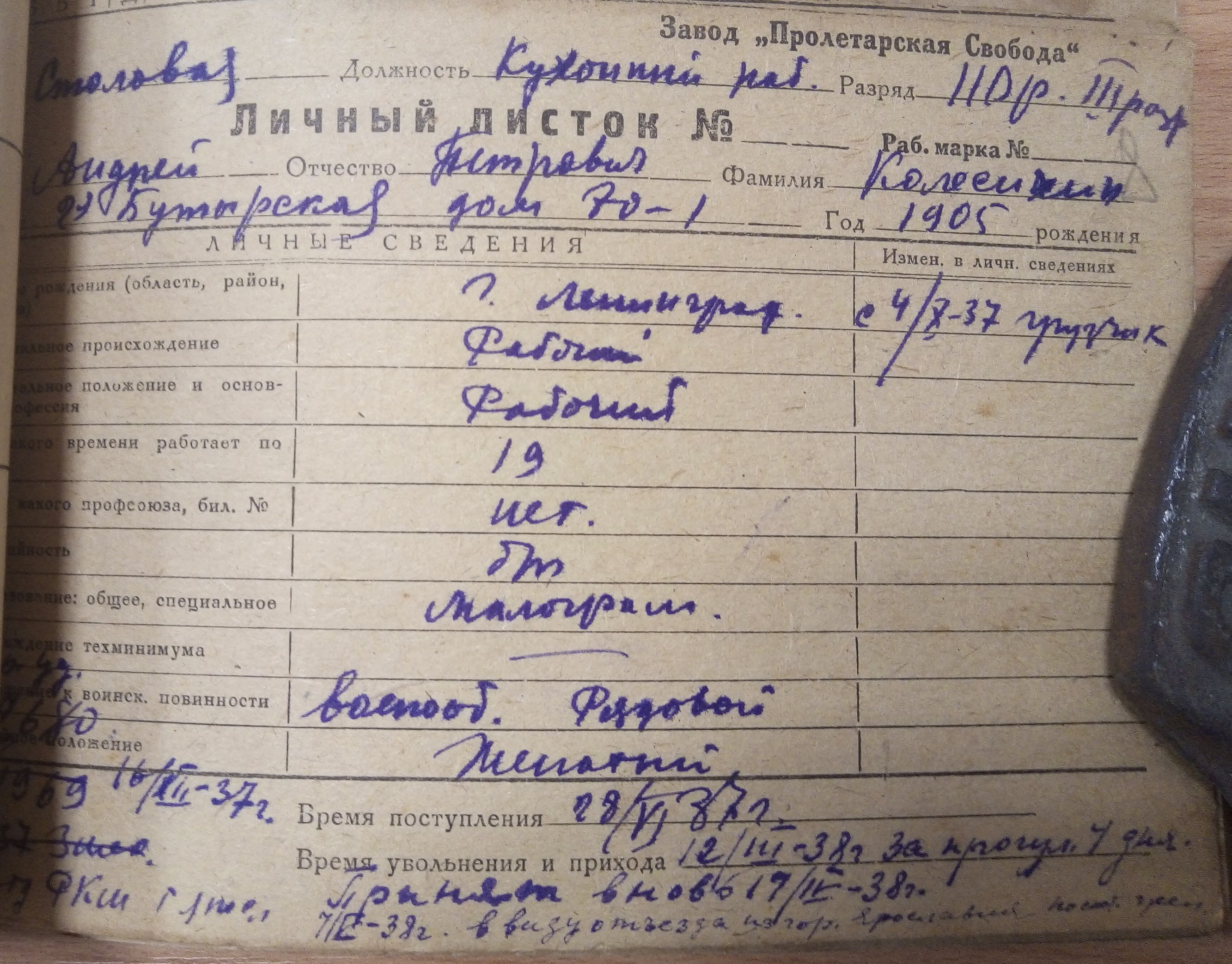 Личный листок