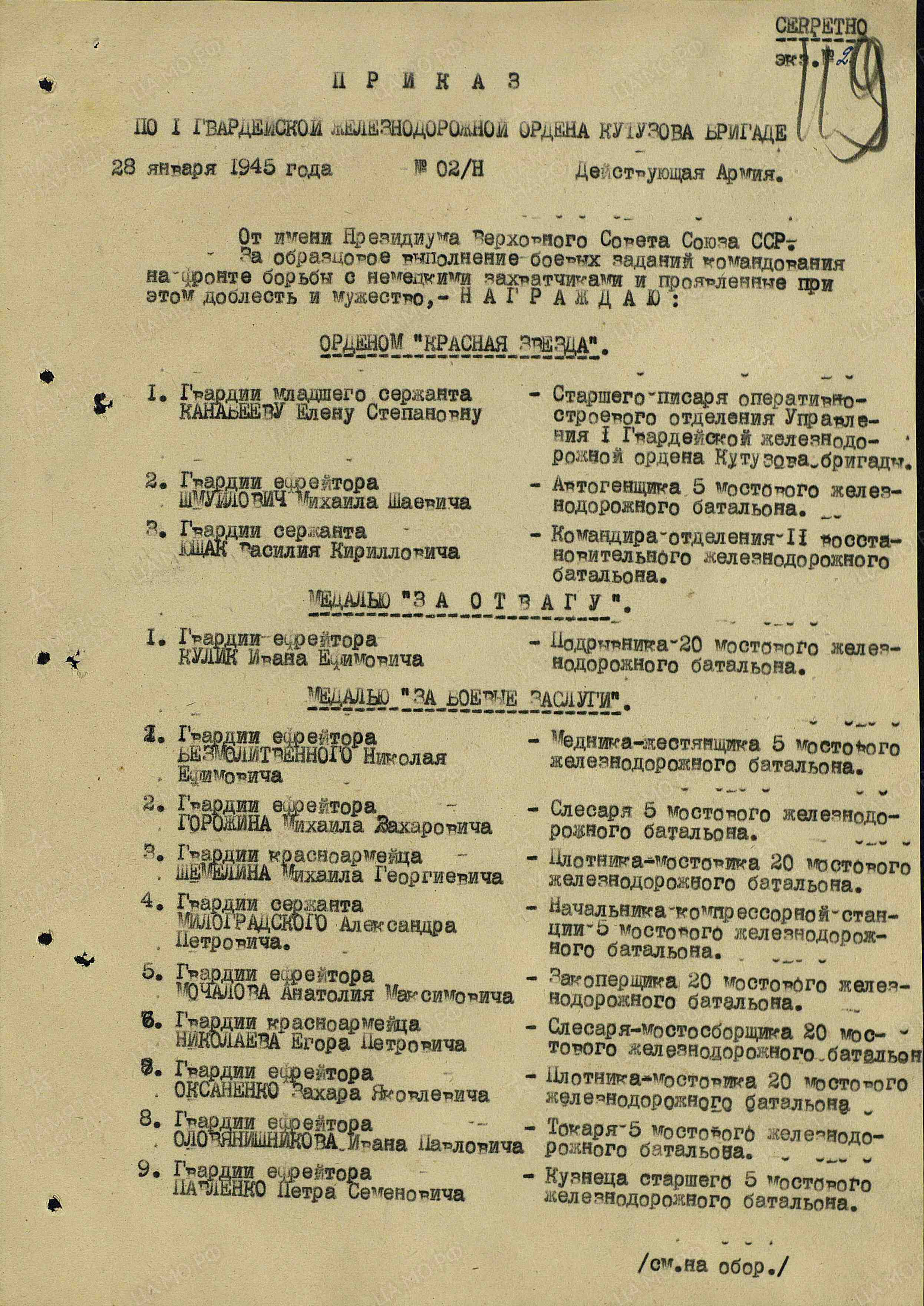 Список награжденных
