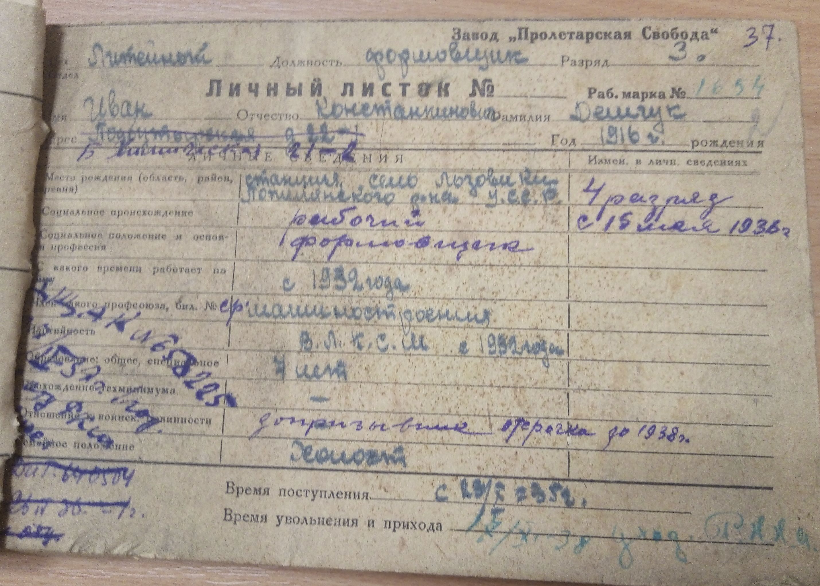 Личный листок