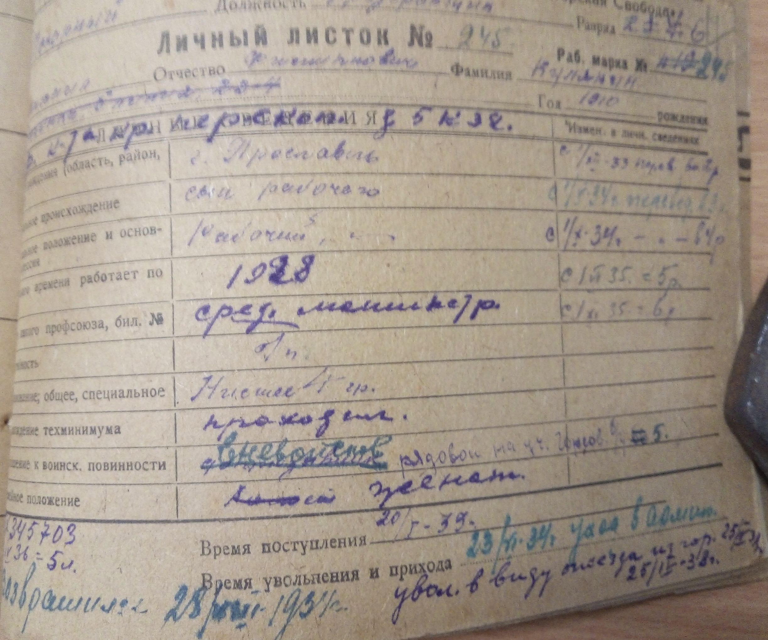 Личный листок 17