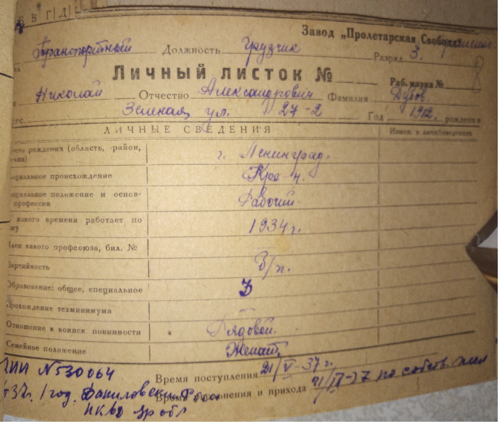 Личный листок