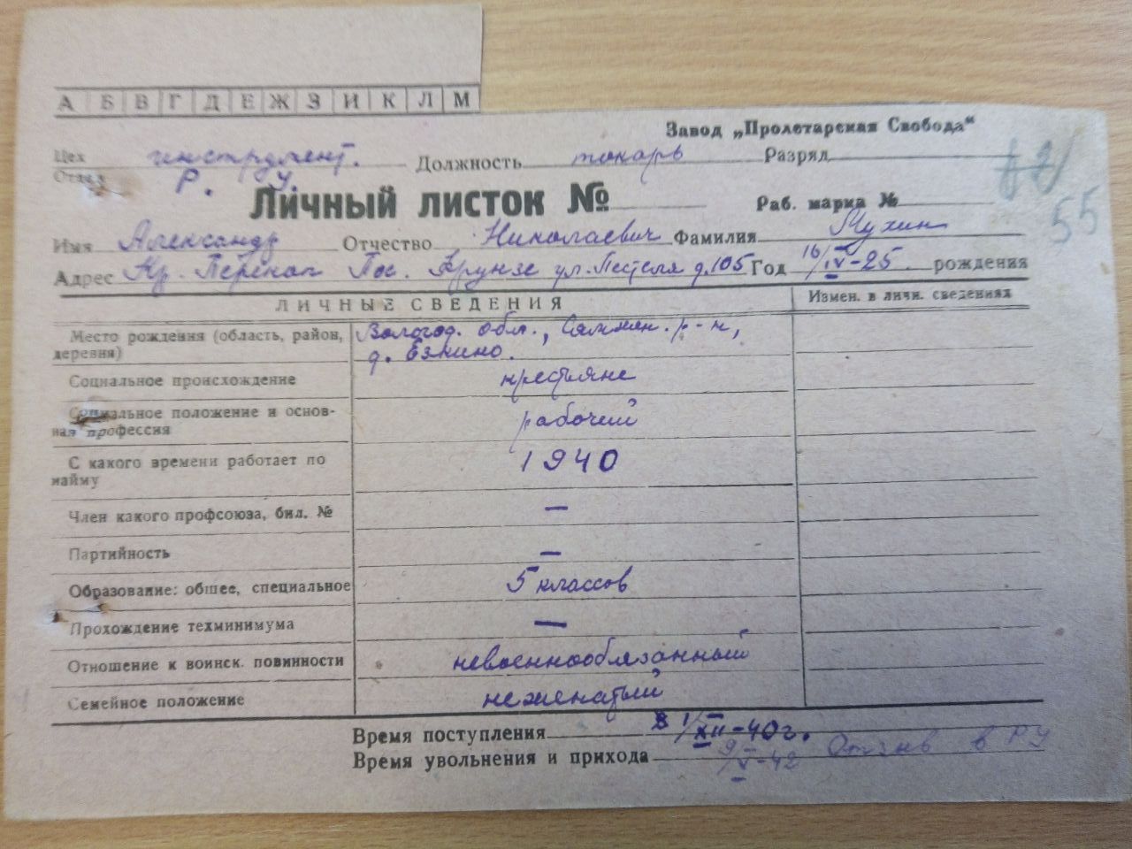 Личный листок