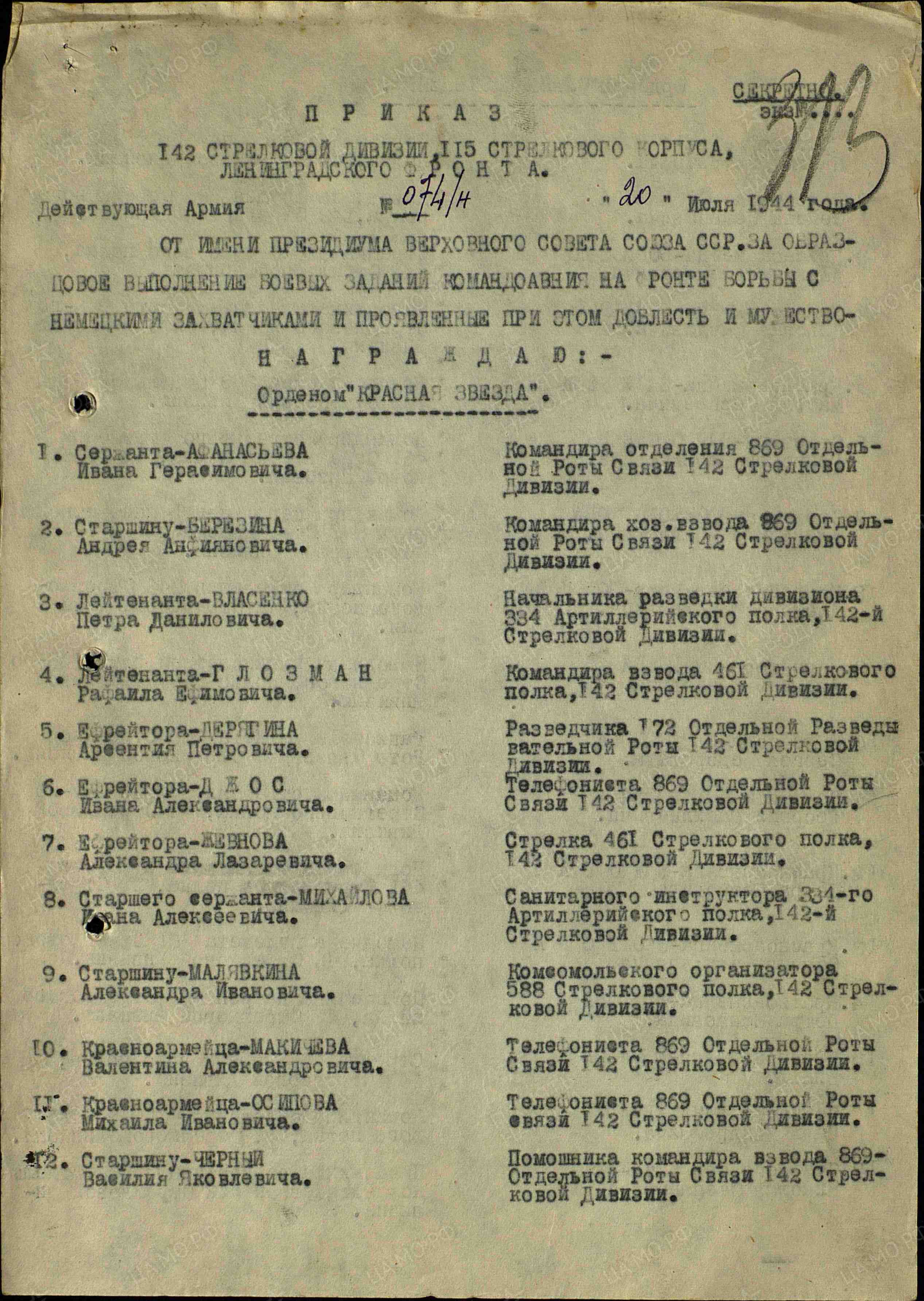 Список награжденных