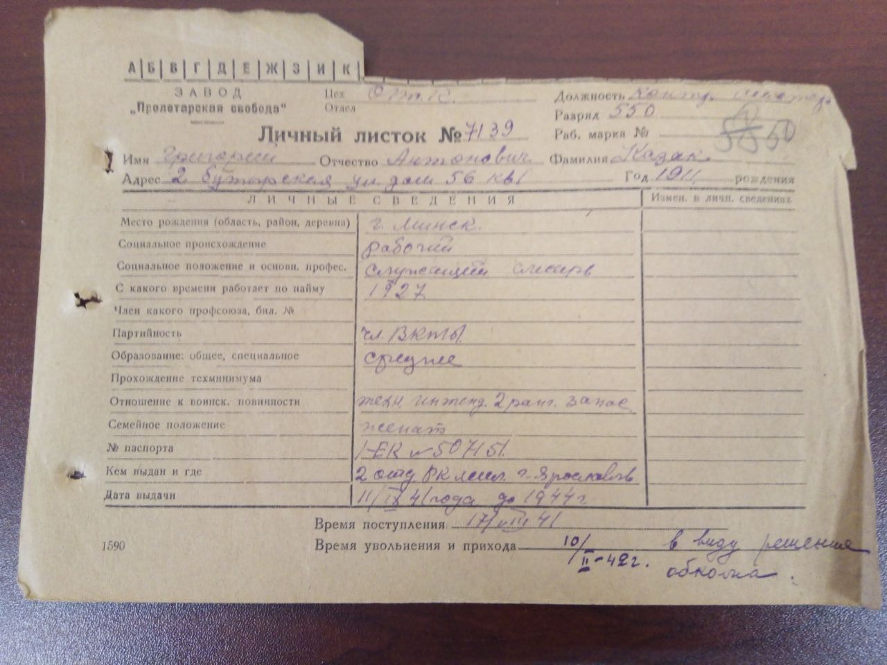 Личный листок