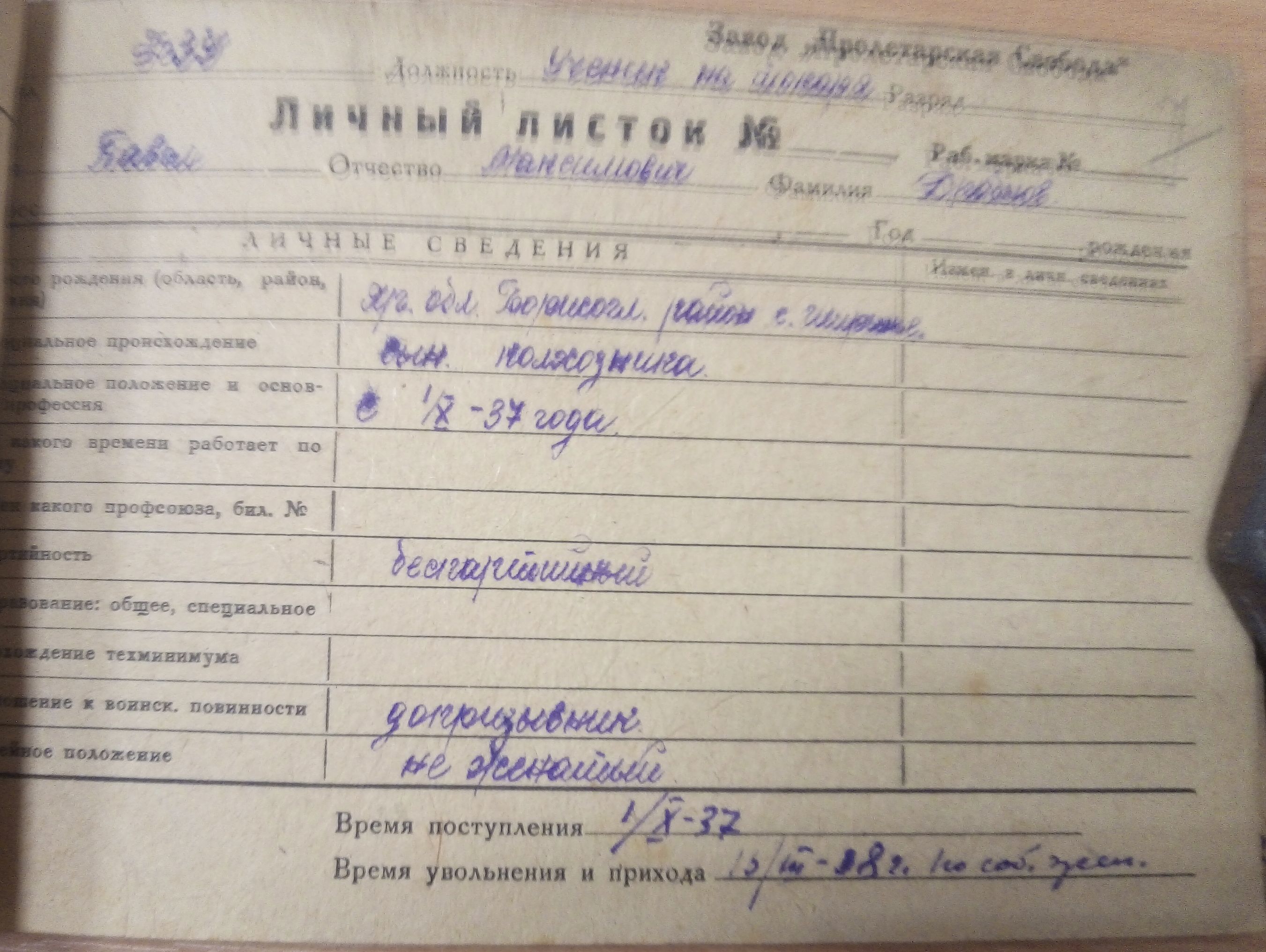 Личный листок