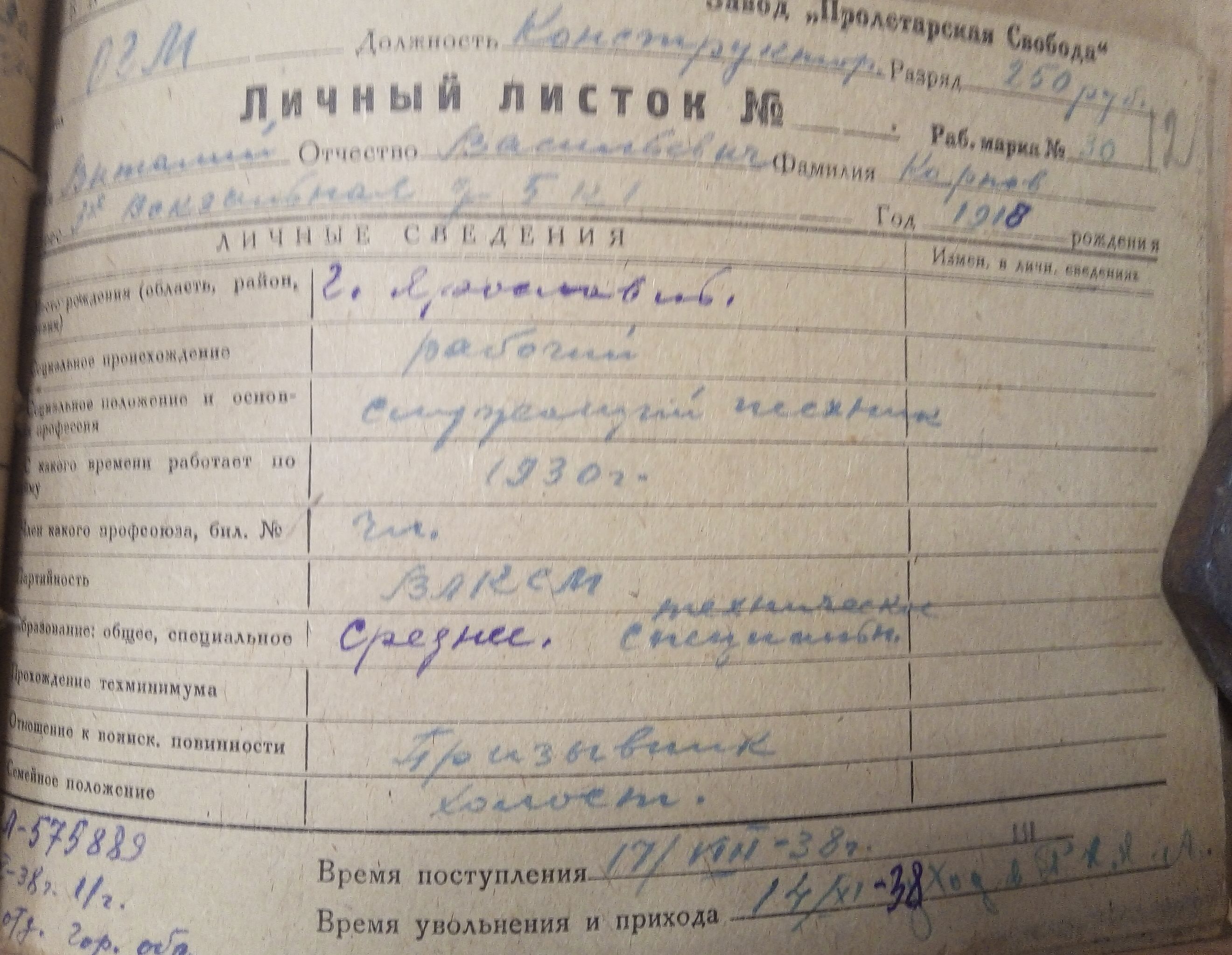 Личный листок