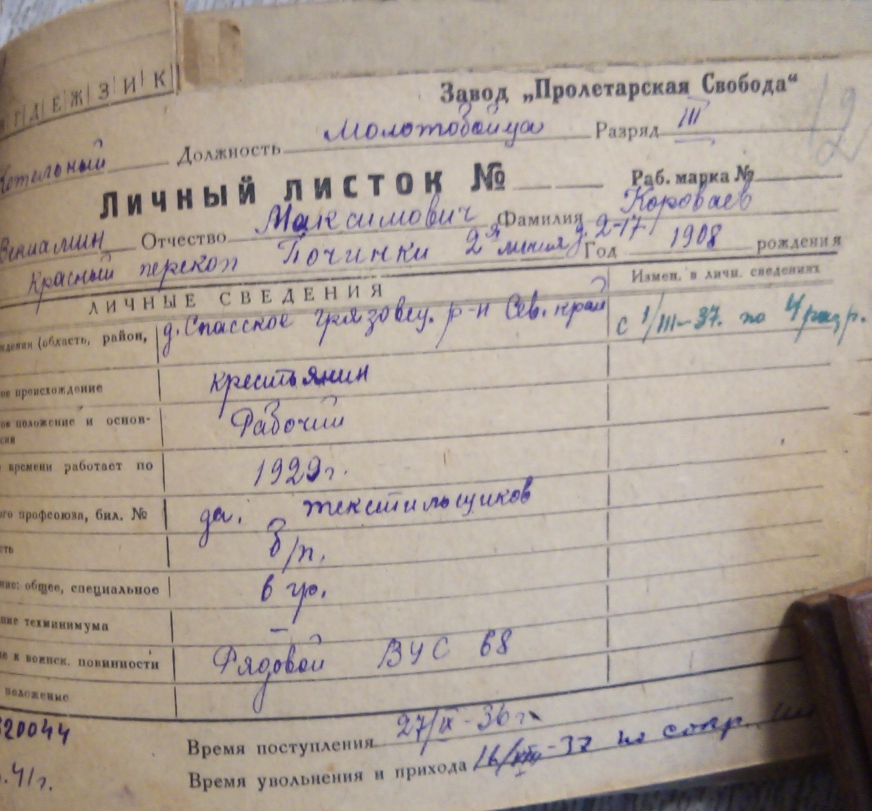 Личный листок