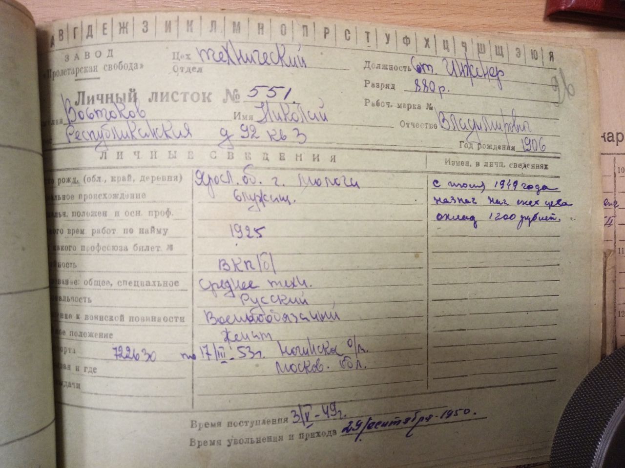 Личный листок