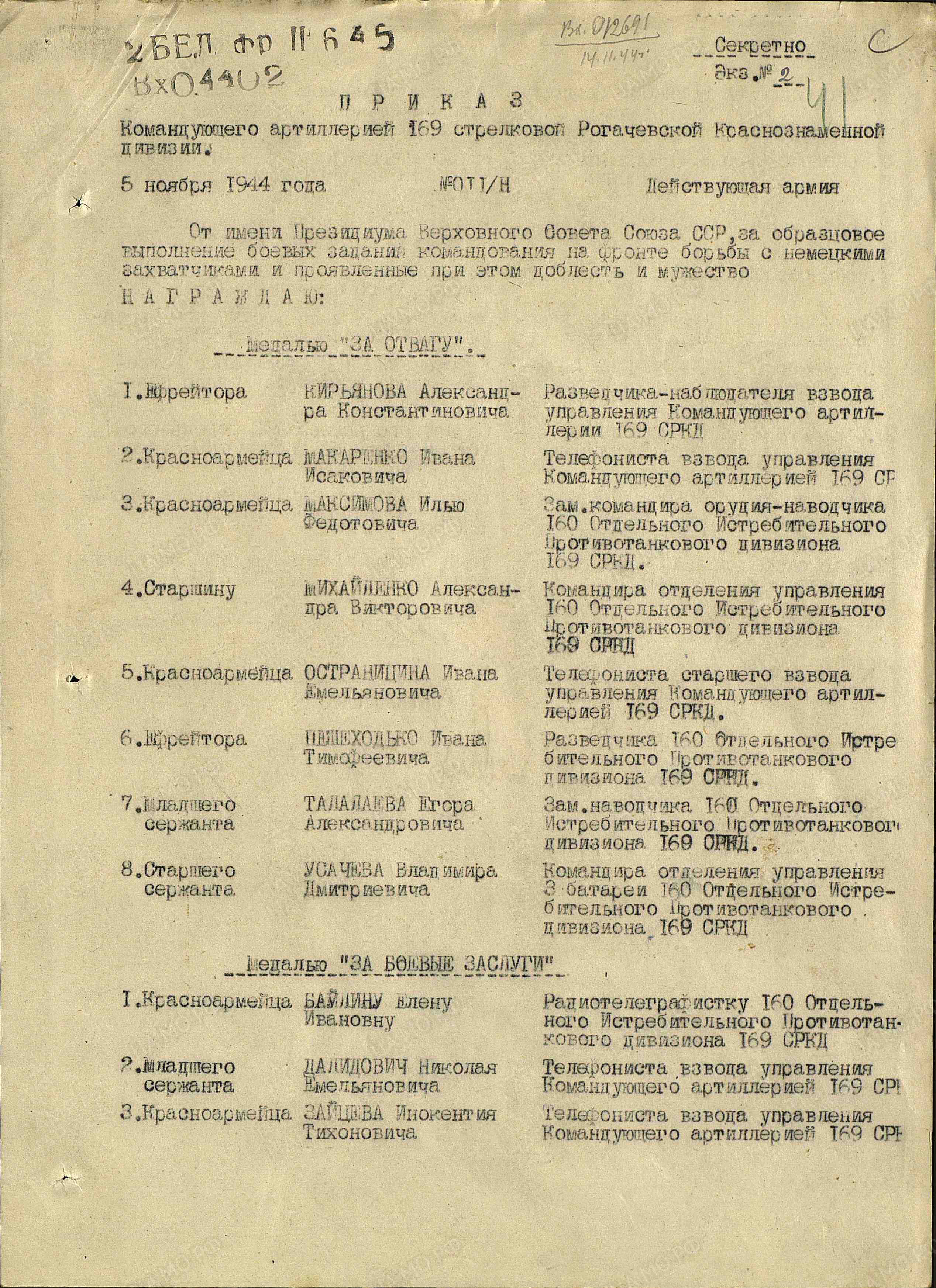 Список награжденных