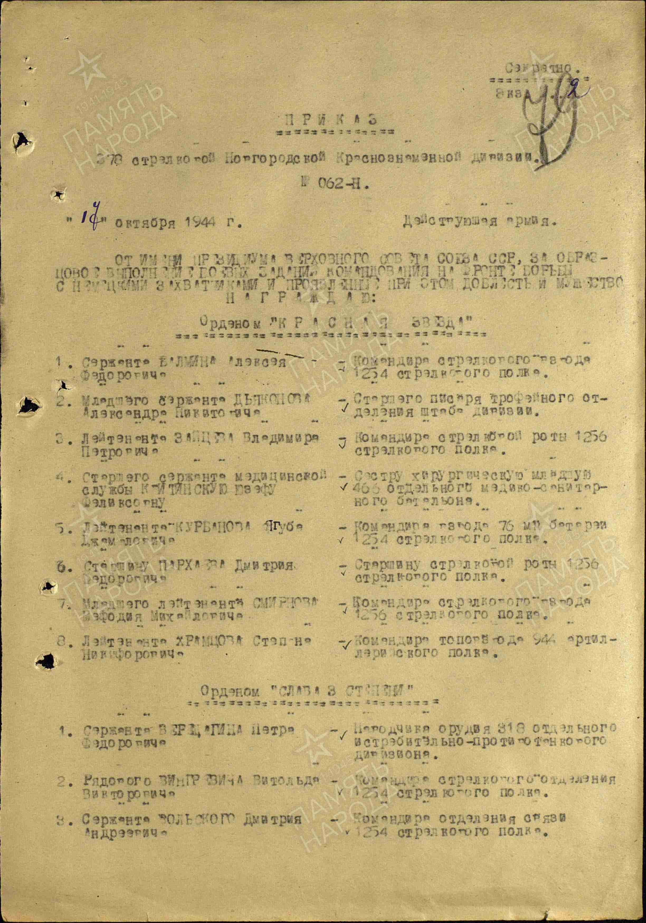 Список награжденных
