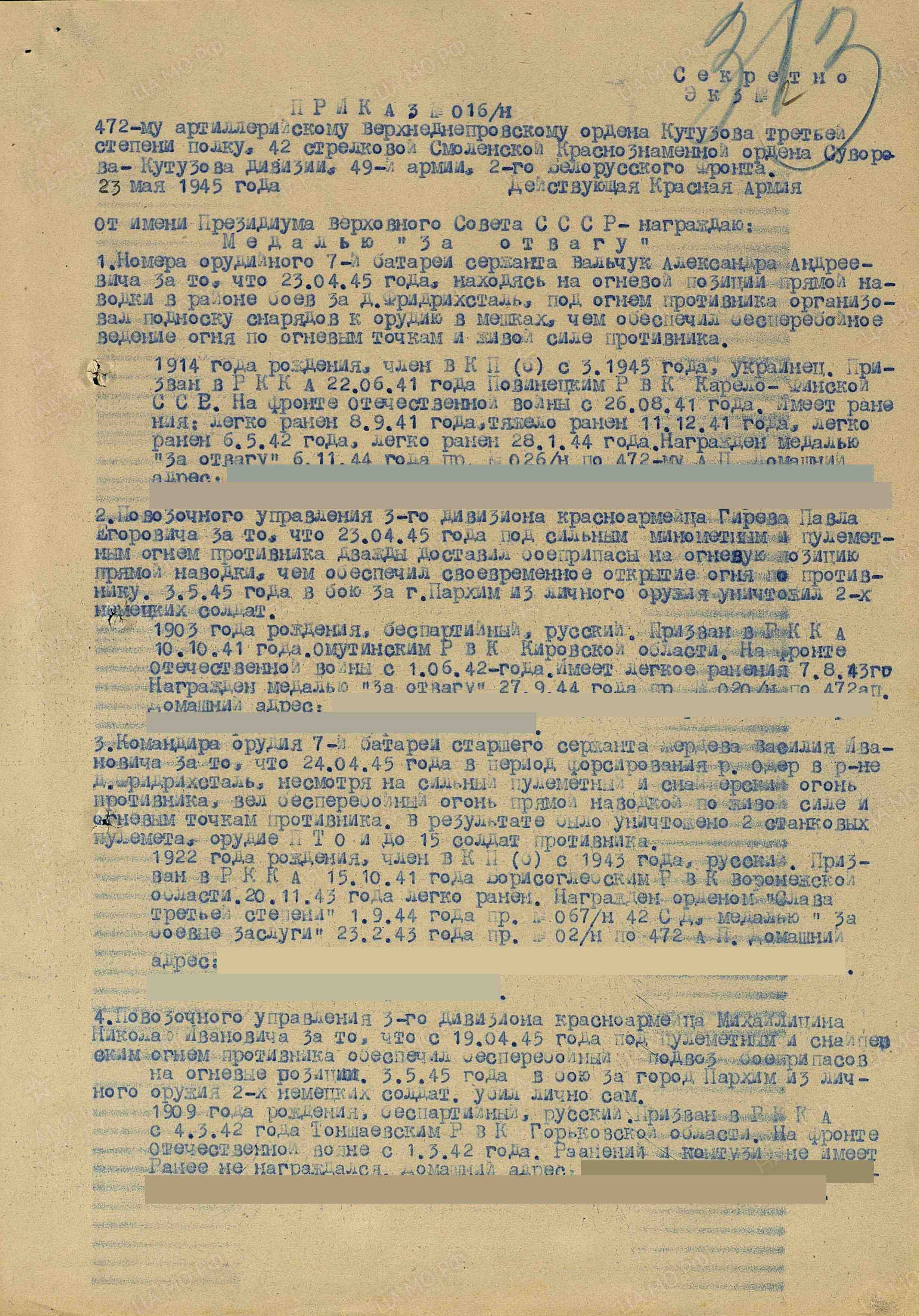 Список награжденных